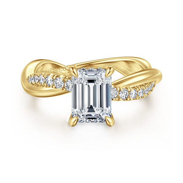 14K Yellow Gold Twisted Emerald Cut Diamond Engagement Ring
