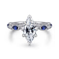 Cindie - 14K White Gold Round Sapphire and Diamond Engagement Ring