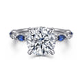 Cindie - 14K White Gold Round Sapphire and Diamond Engagement Ring