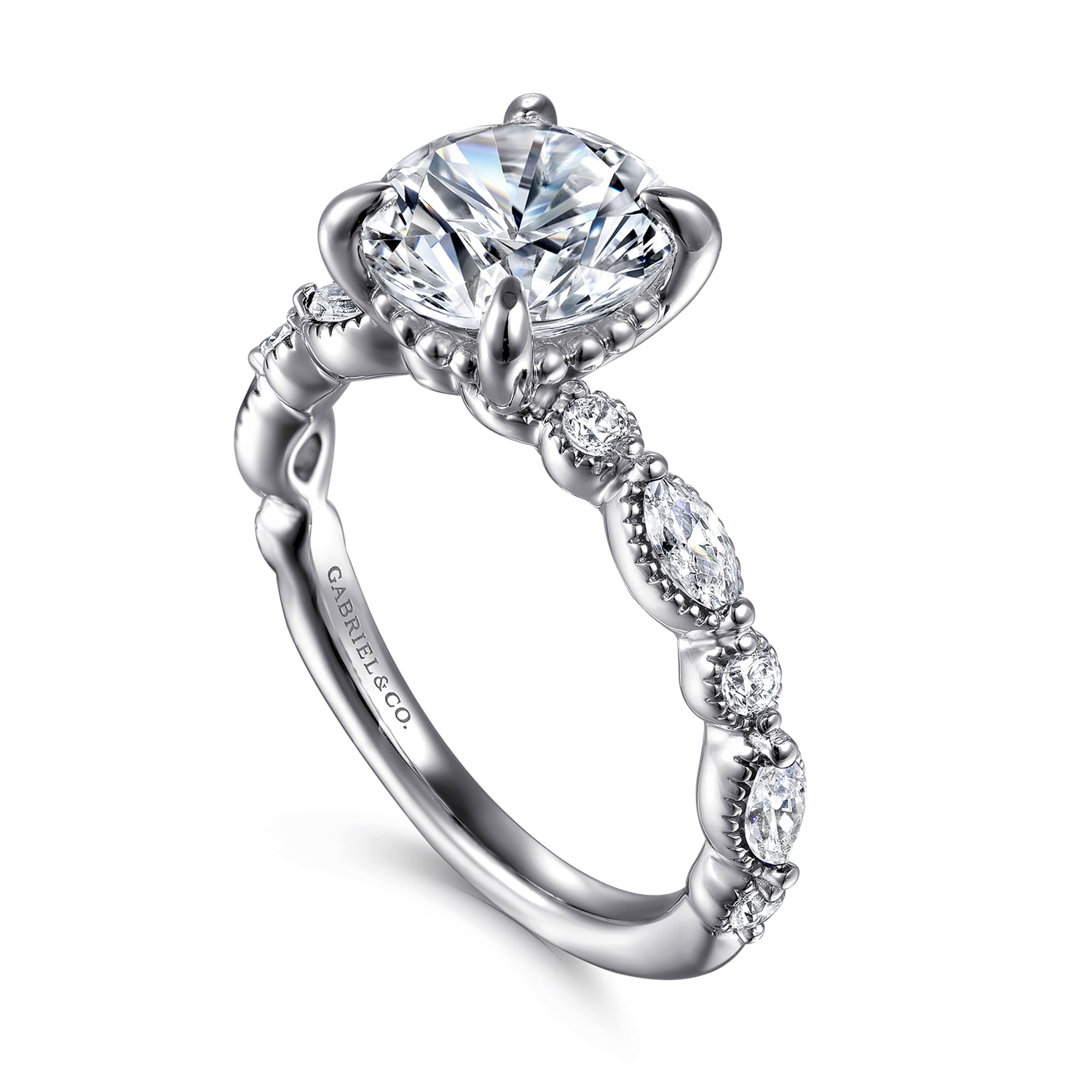 Round Diamond Engagement Ring in 14K White Gold, photograph 3