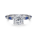 Cindie - 14K White Gold Round Sapphire and Diamond Engagement Ring