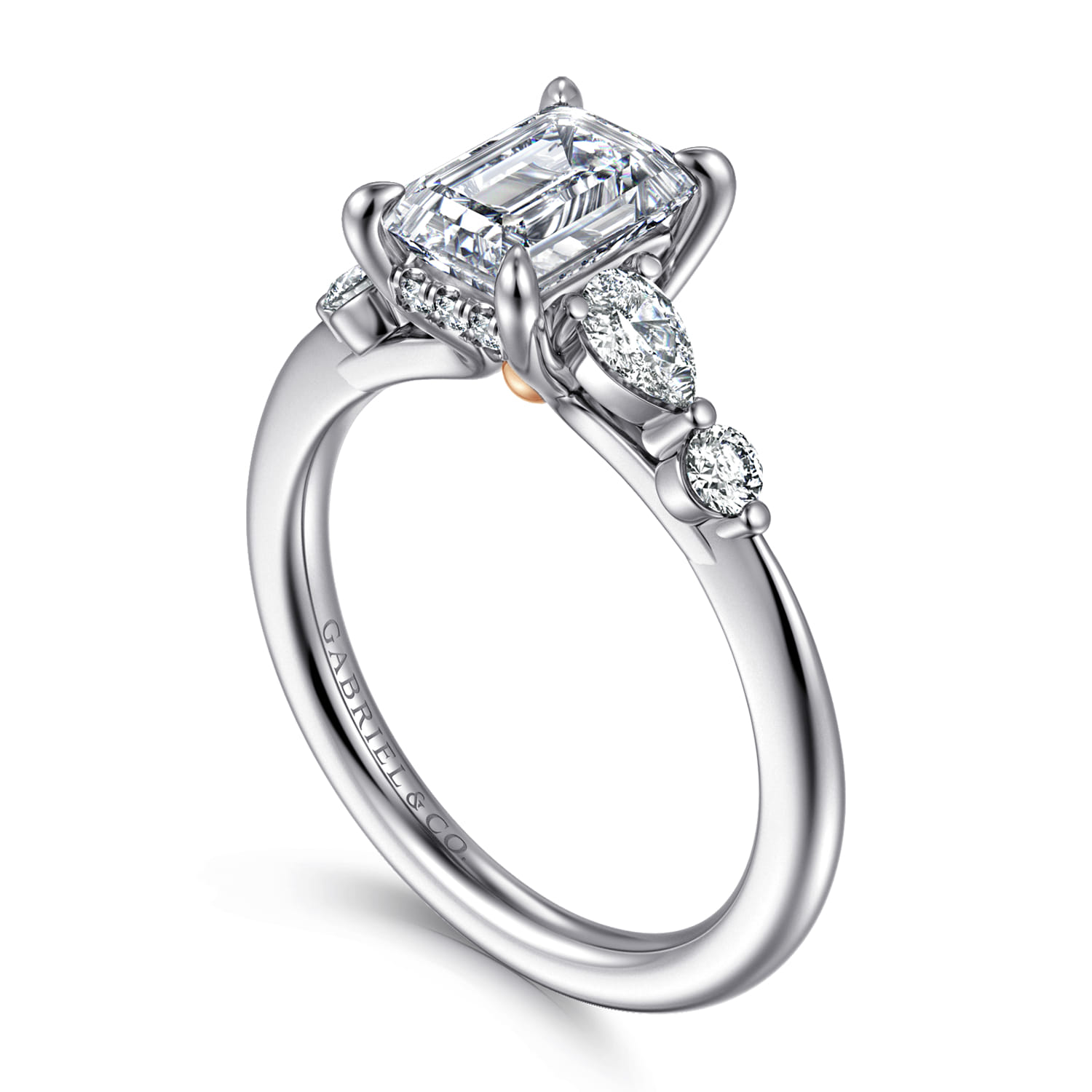 Emerald Diamond Engagement Ring in 14K White/Rose Gold, photograph 3