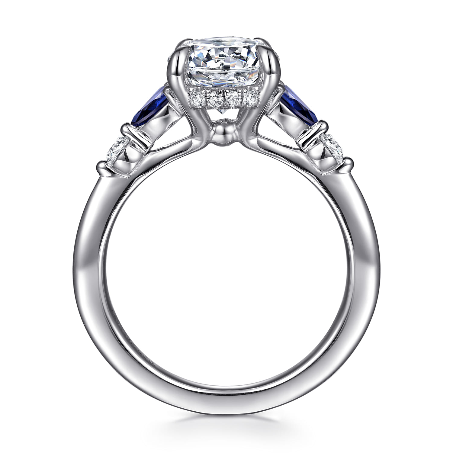 Round Diamond and Sapphire Engagement Ring in 14K White Gold, photograph 2
