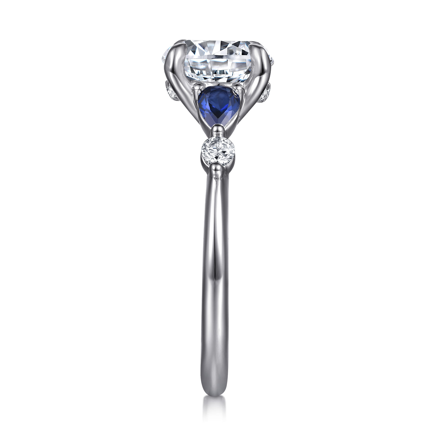 Round Diamond and Sapphire Engagement Ring in 14K White Gold, photograph 5
