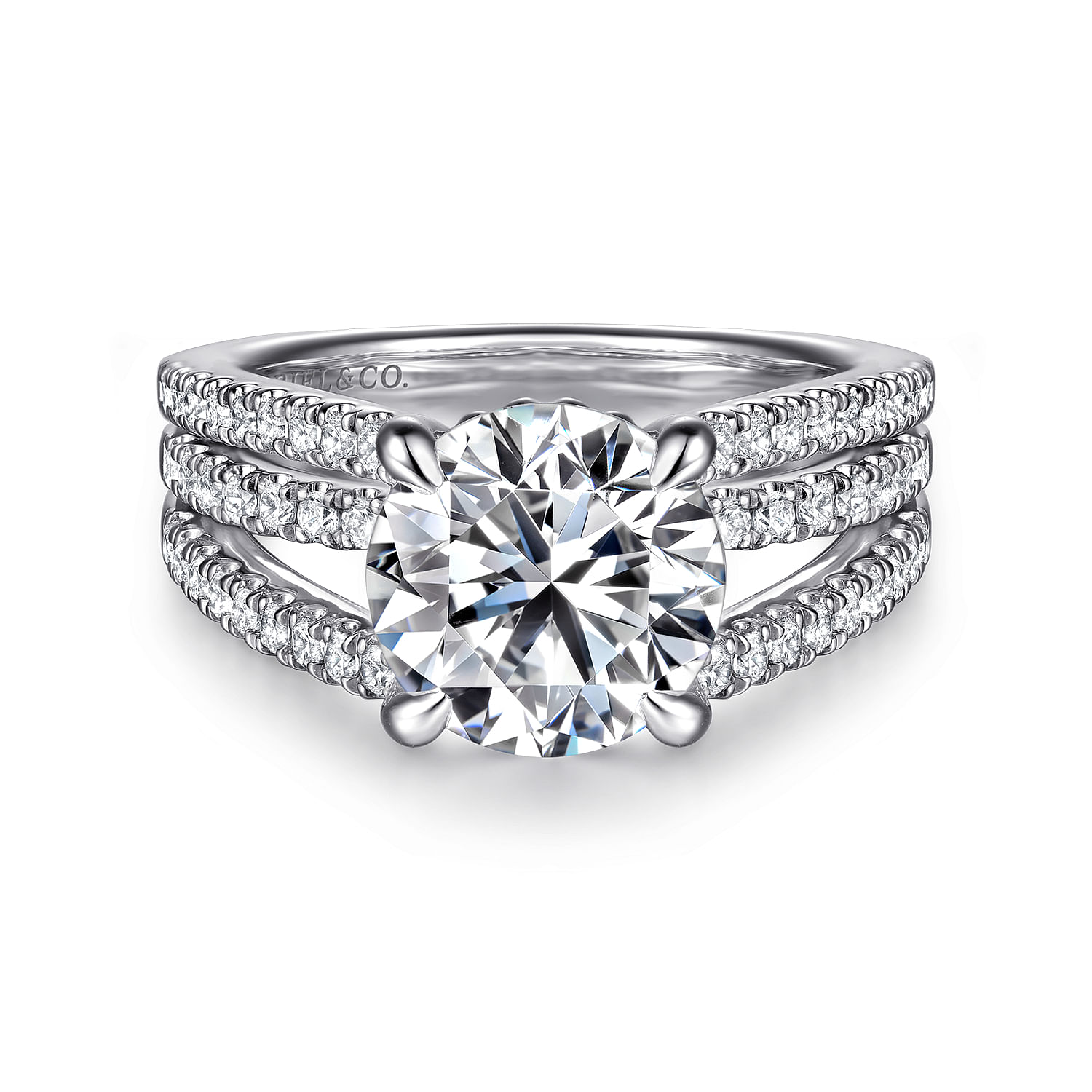 14K White Gold Split Shank Round Diamond Engagement Ring