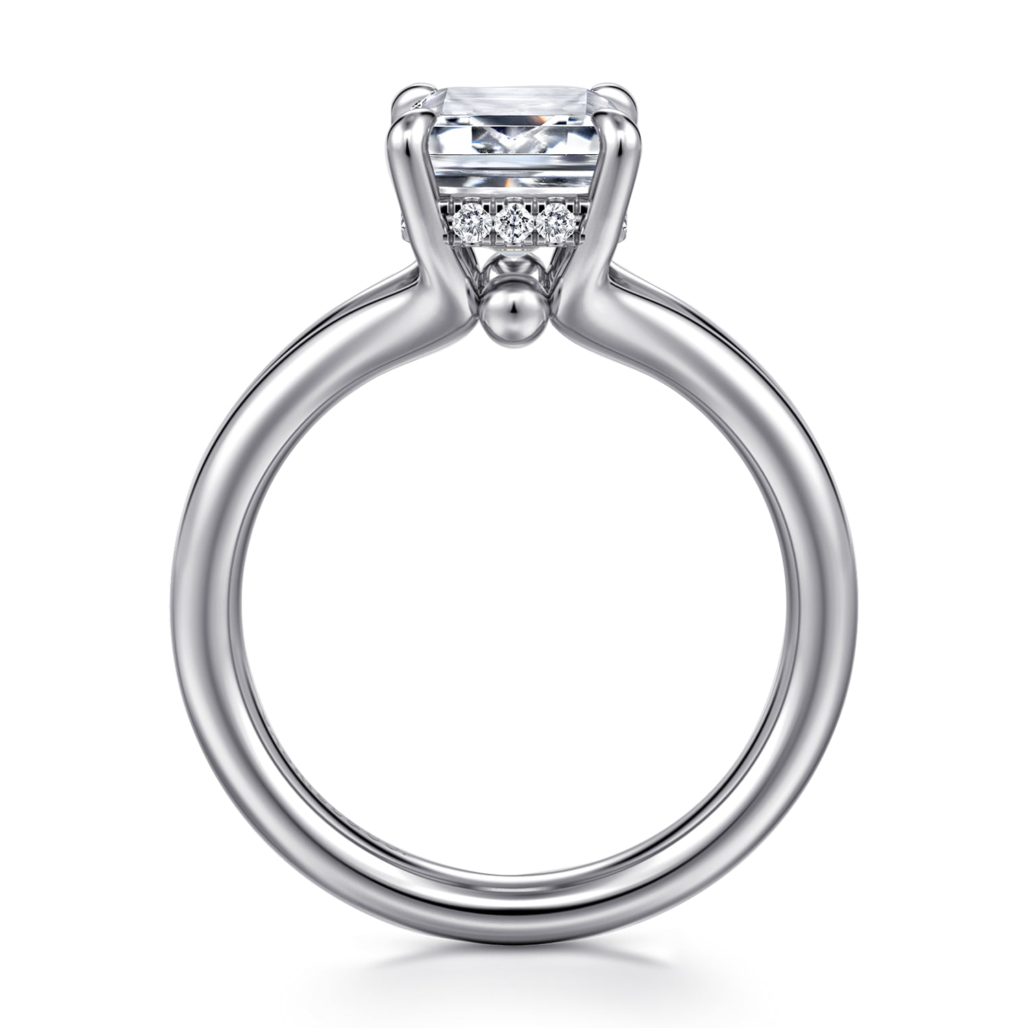 Emerald Split Foundation Diamond Engagement Ring in 14K White Gold, photograph 2