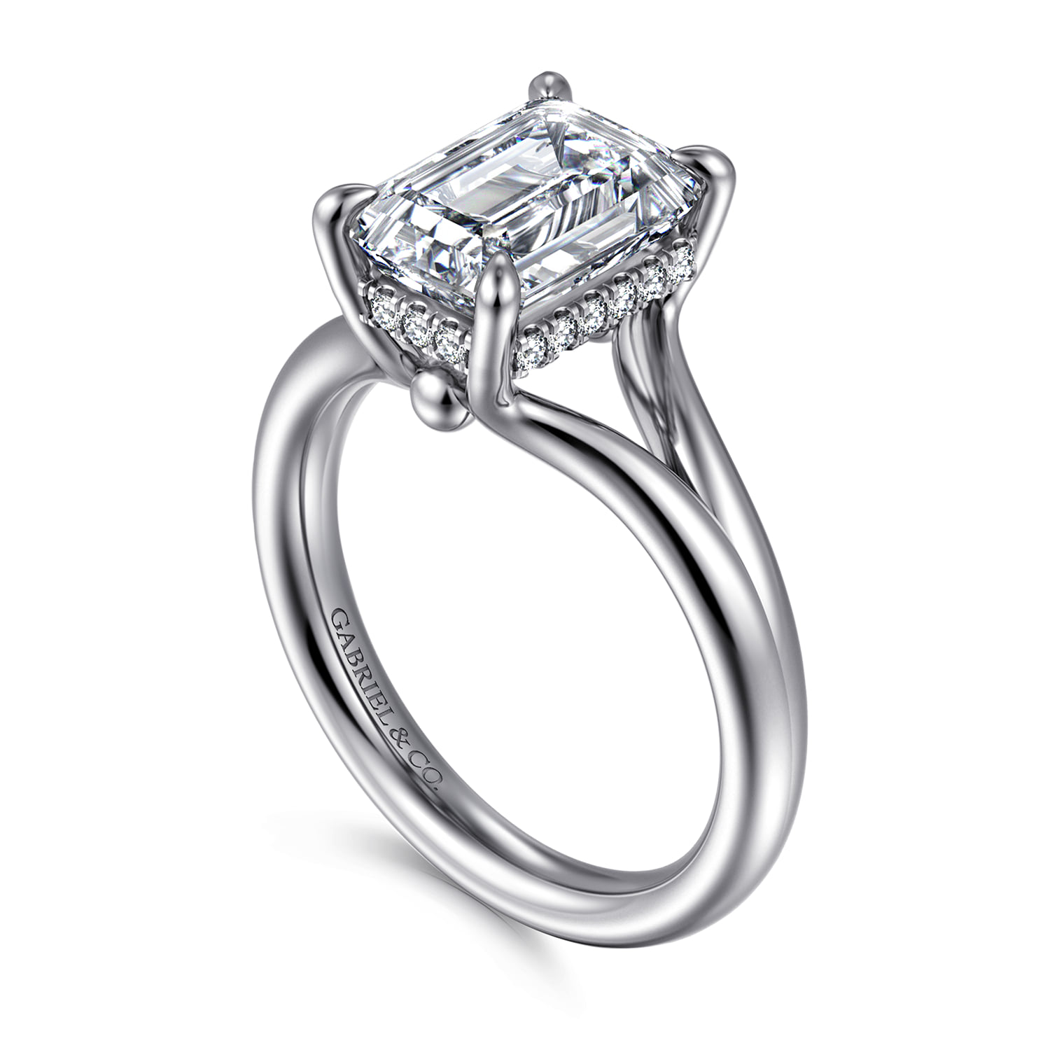 Emerald Split Foundation Diamond Engagement Ring in 14K White Gold, photograph 3