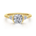 Alesandra - 14K Yellow Gold Half Bezel Cushion Cut Three Stone Diamond Engagement Ring