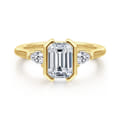 Alesandra - 14K Yellow Gold Half Bezel Emerald Cut Three Stone Diamond Engagement Ring