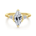 Alesandra - 14K Yellow Gold Half Bezel Marquise Shape Three Stone Diamond Engagement Ring