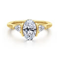 Alesandra - 14K Yellow Gold Half Bezel Oval Three Stone Diamond Engagement Ring