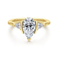 Alesandra - 14K Yellow Gold Half Bezel Pear Shape Three Stone Diamond Engagement Ring