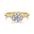 Alesandra - 14K Yellow Gold Half Bezel Round Three Stone Diamond Engagement Ring