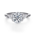 Alesandra - 14K White Gold Half Bezel Round Three Stone Diamond Engagement Ring