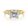 Alesandra - 14K Yellow Gold Half Bezel Princess Cut Three Stone Diamond Engagement Ring