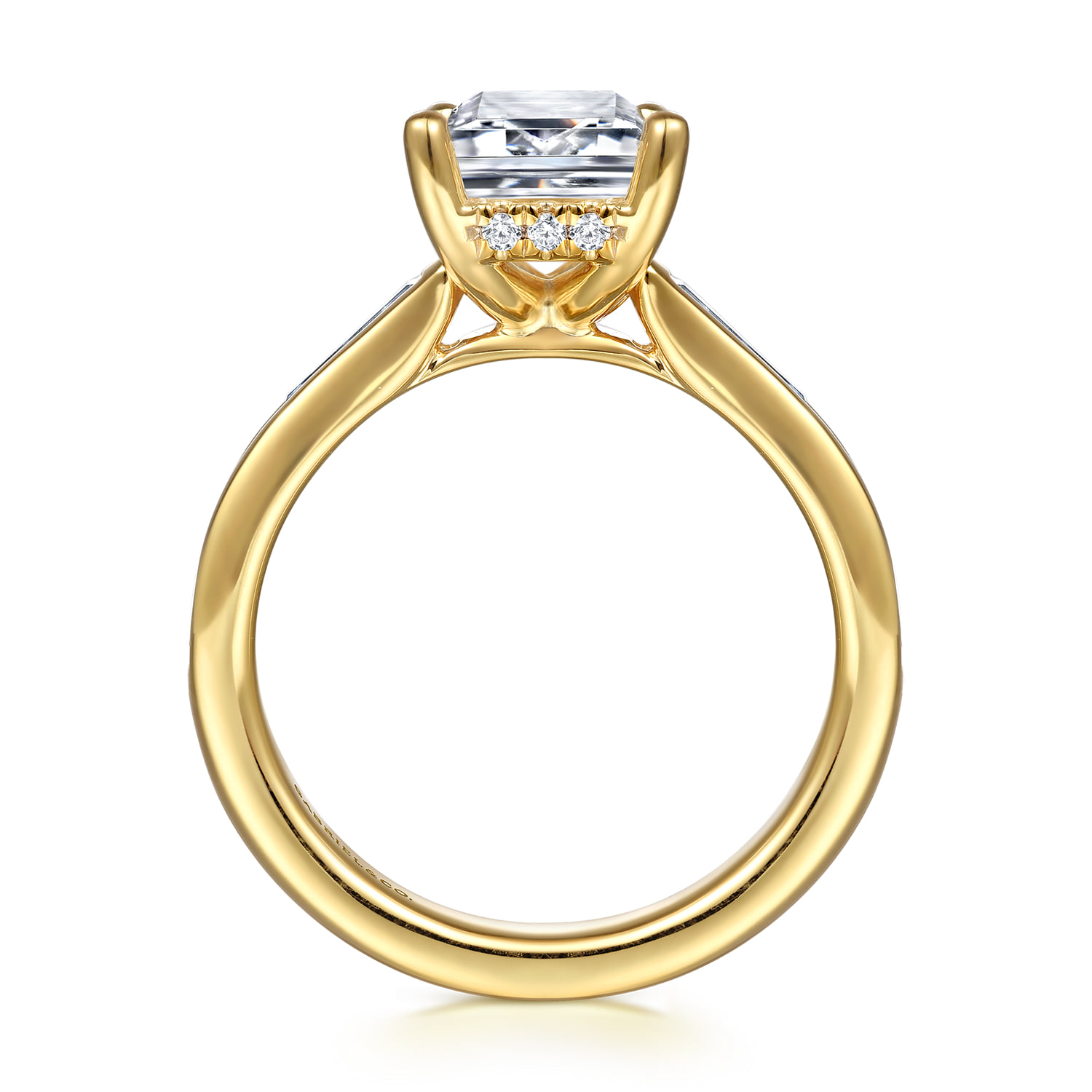 Emerald Channel set Baguette Diamond Engagement Ring in 14K Yellow Gold, photograph 2