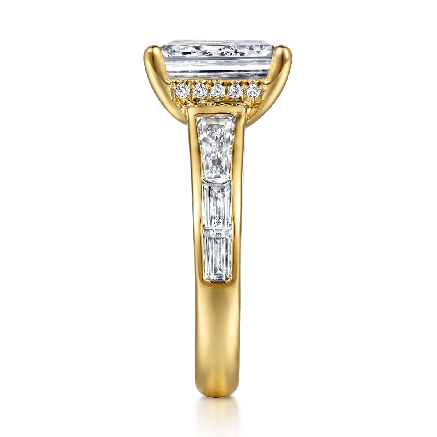 Emerald Channel set Baguette Diamond Engagement Ring in 14K Yellow Gold, photograph 5