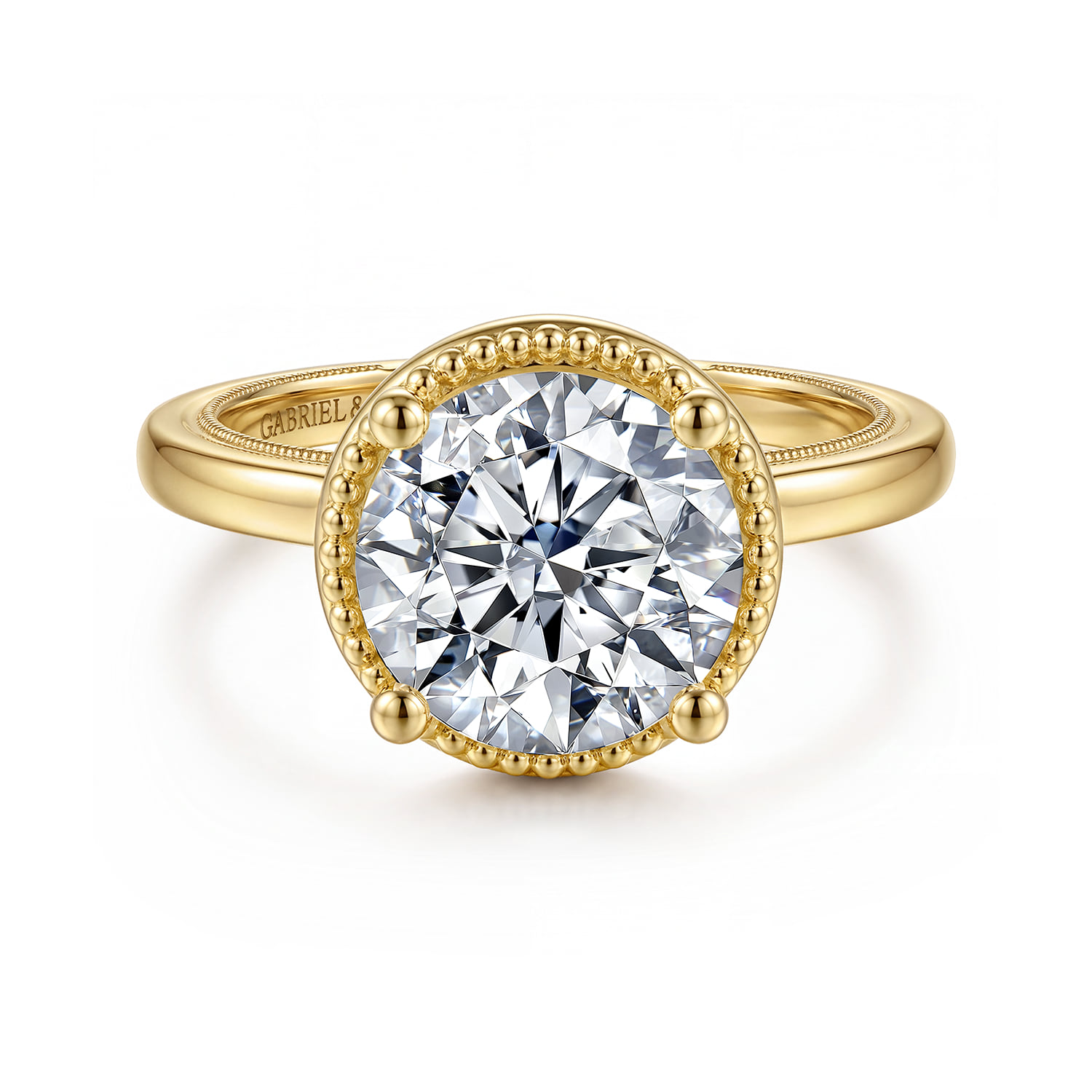 Round Bezel Prong Diamond Engagement Ring in 14K Yellow Gold