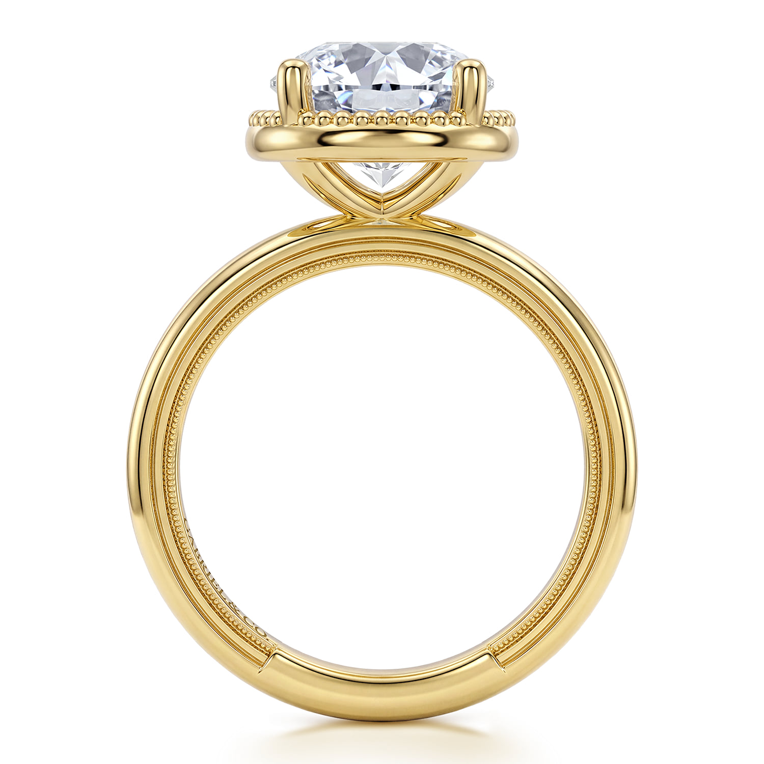 Round Bezel Prong Diamond Engagement Ring in 14K Yellow Gold, photograph 2