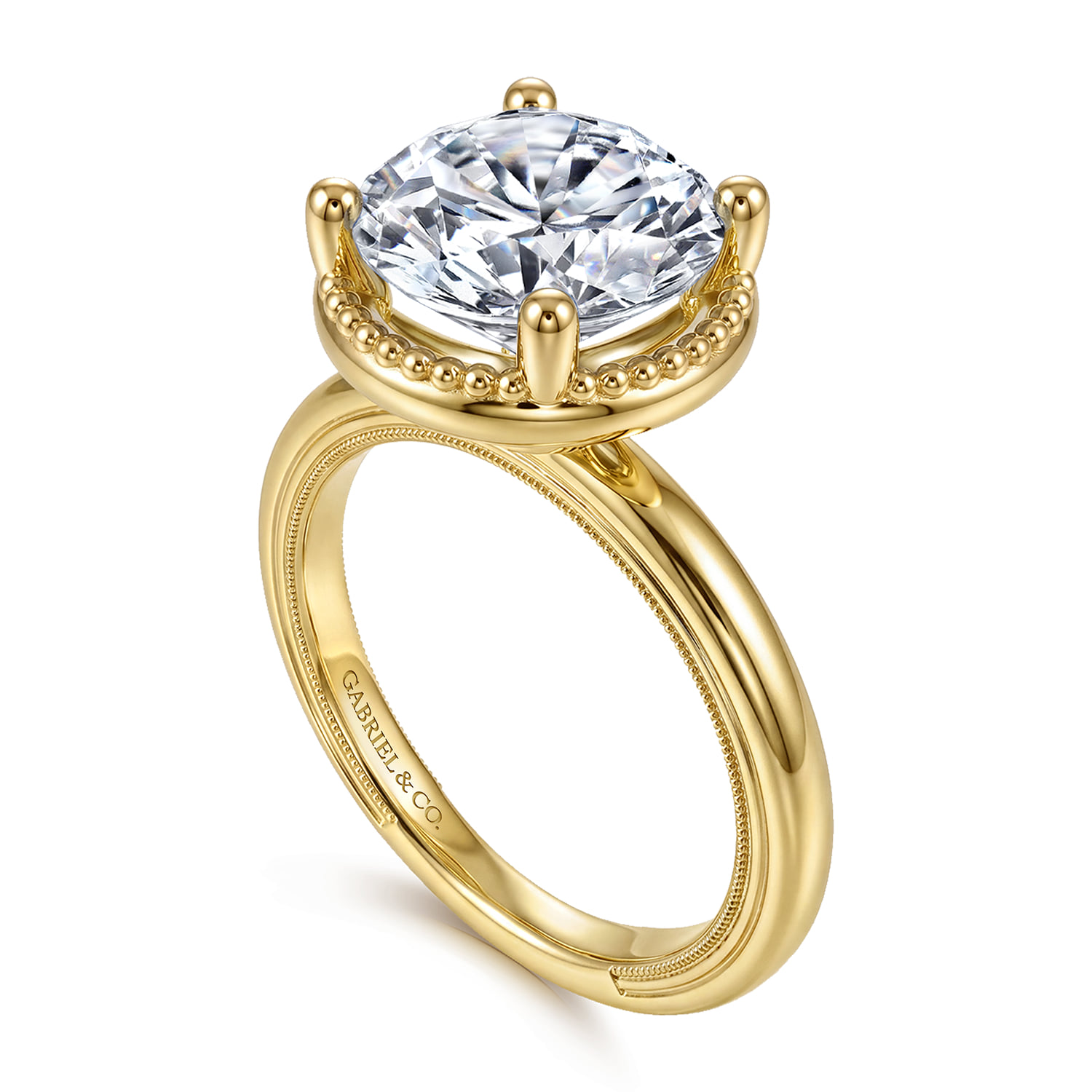 Round Bezel Prong Diamond Engagement Ring in 14K Yellow Gold, photograph 3
