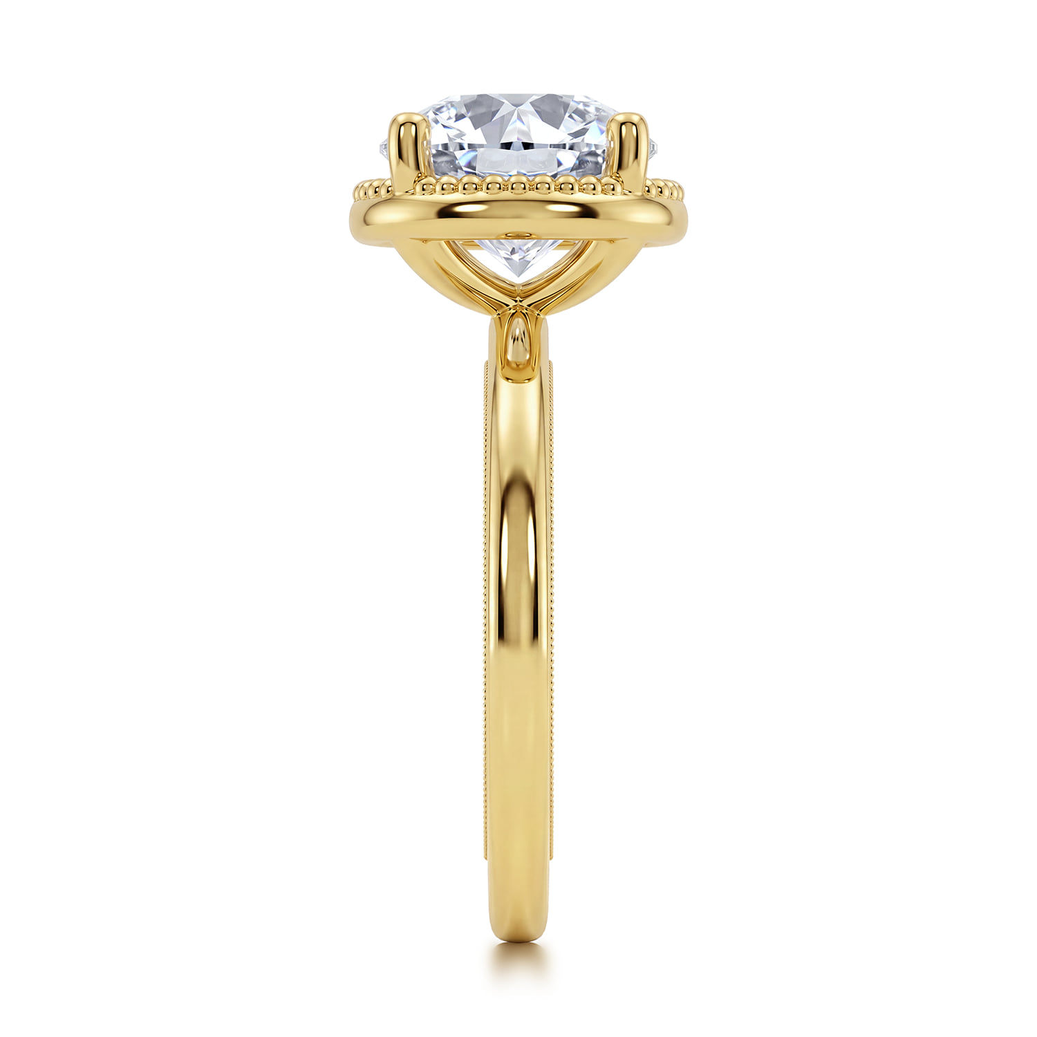 Round Bezel Prong Diamond Engagement Ring in 14K Yellow Gold, photograph 4