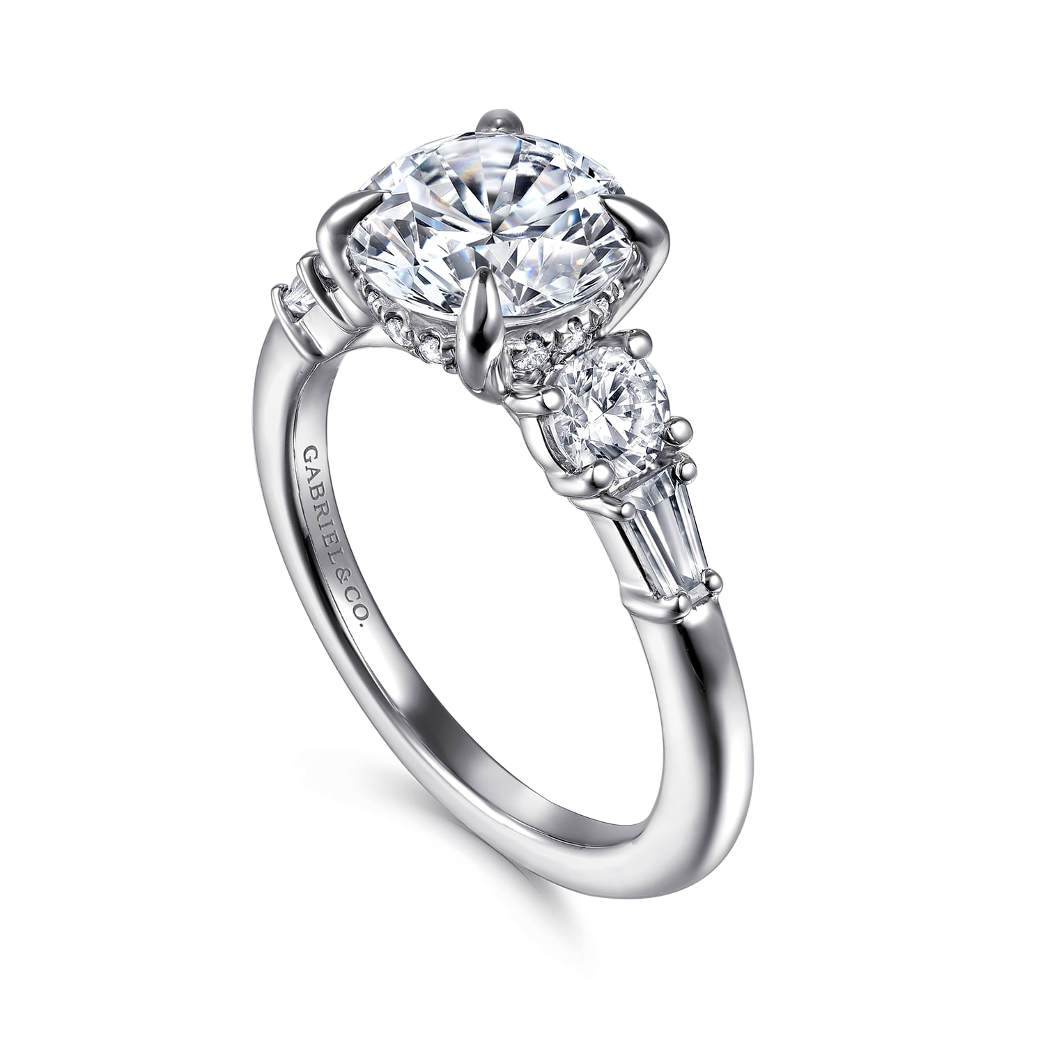Round Five Stone Diamond Engagement Ring in 14K White Gold, photograph 3