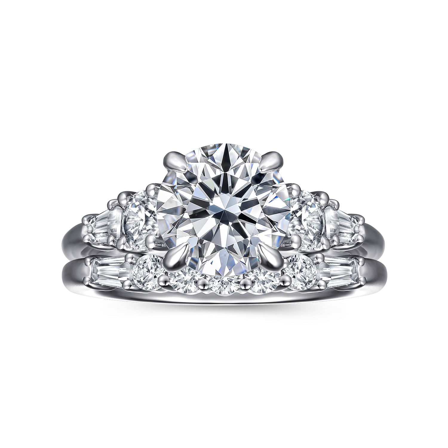Round Five Stone Diamond Engagement Ring in 14K White Gold, photograph 4