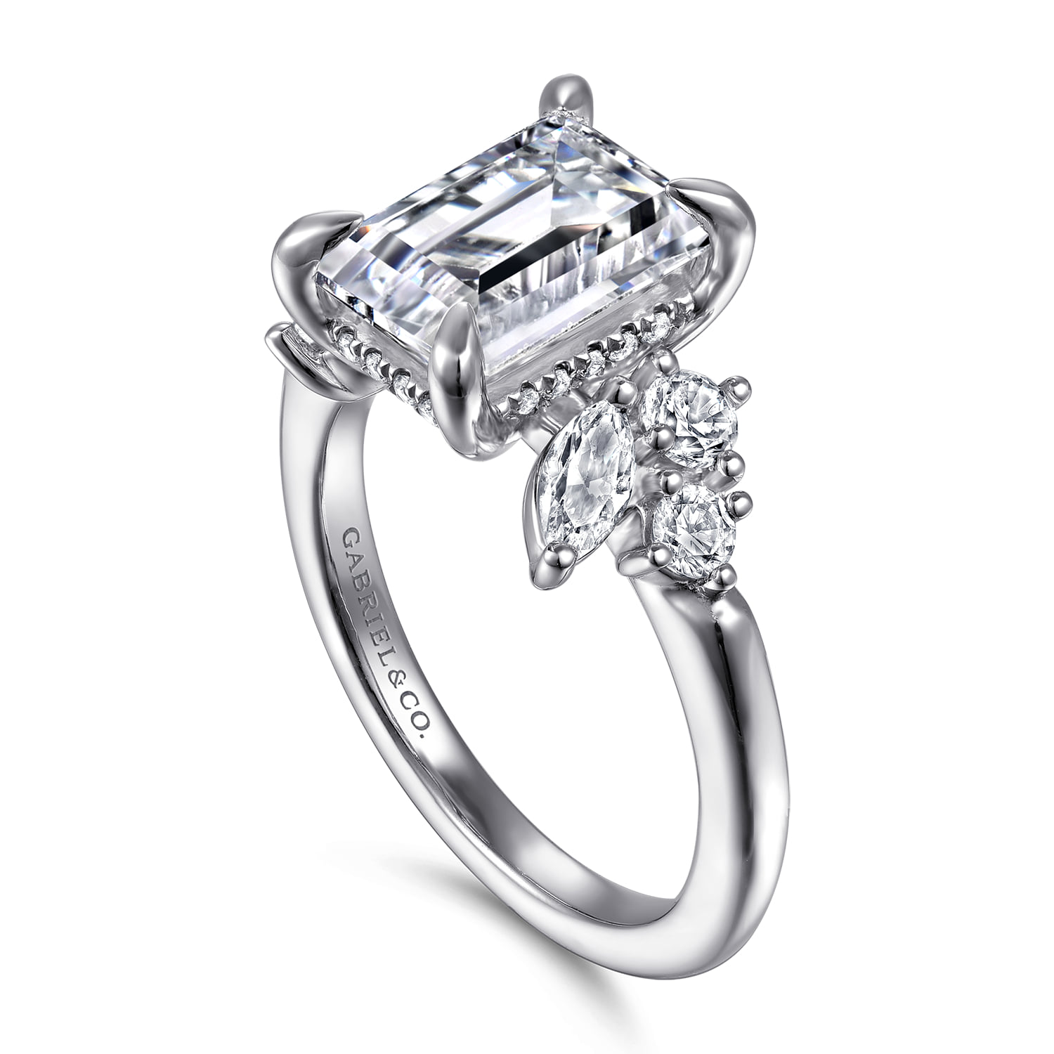 Emerald Diamond Engagement Ring in 14K White Gold, photograph 3