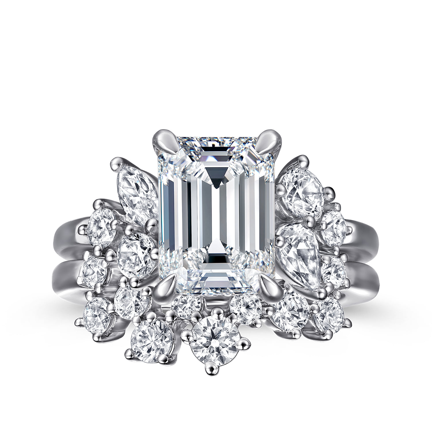 Emerald Diamond Engagement Ring in 14K White Gold, photograph 4