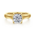 Villa - 14K Yellow Gold Half Bezel Cushion Cut Diamond Engagement Ring