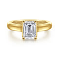 Villa - 14K Yellow Gold Half Bezel Emerald Cut Diamond Engagement Ring