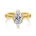 Villa - 14K Yellow Gold Half Bezel Marquise Shape Diamond Engagement Ring
