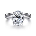 Villa - 14K White Gold Half Bezel Oval Diamond Engagement Ring