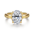 Villa - 14K Yellow Gold Half Bezel Oval Diamond Engagement Ring