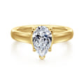 Villa - 14K Yellow Gold Half Bezel Pear Shape Diamond Engagement Ring