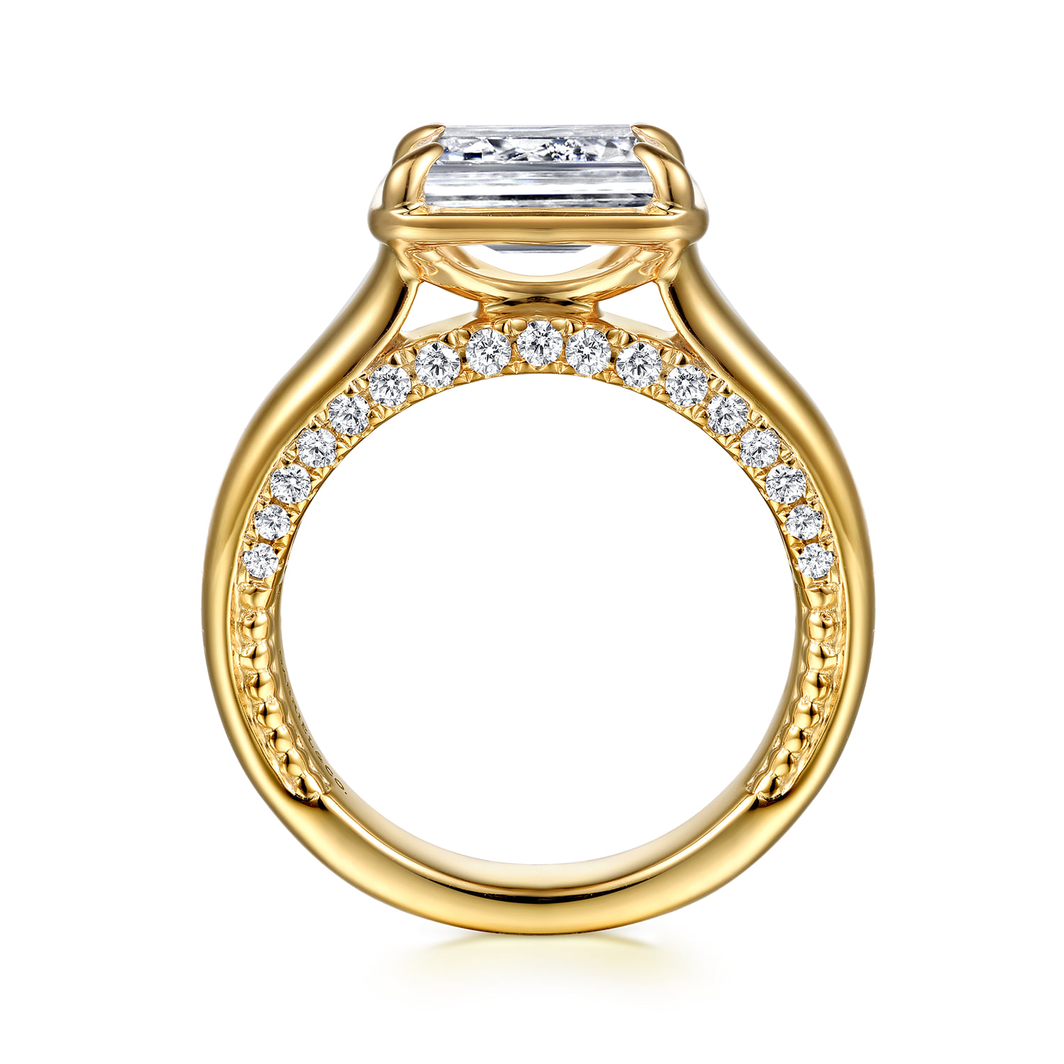 Emerald East West and Bezel Prong Diamond Engagement Ring in 14K Yellow Gold, photograph 2