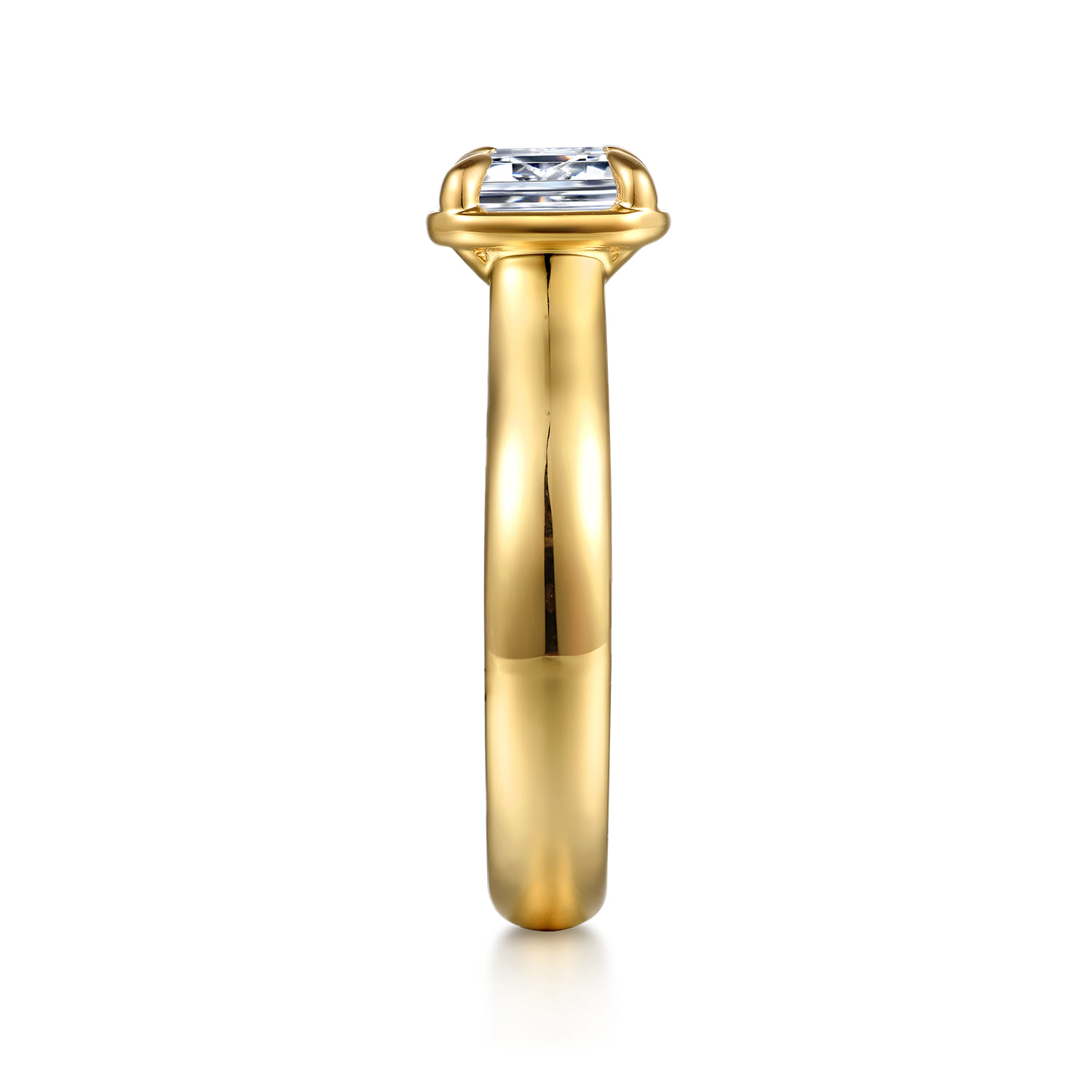 Emerald East West and Bezel Prong Diamond Engagement Ring in 14K Yellow Gold, photograph 5