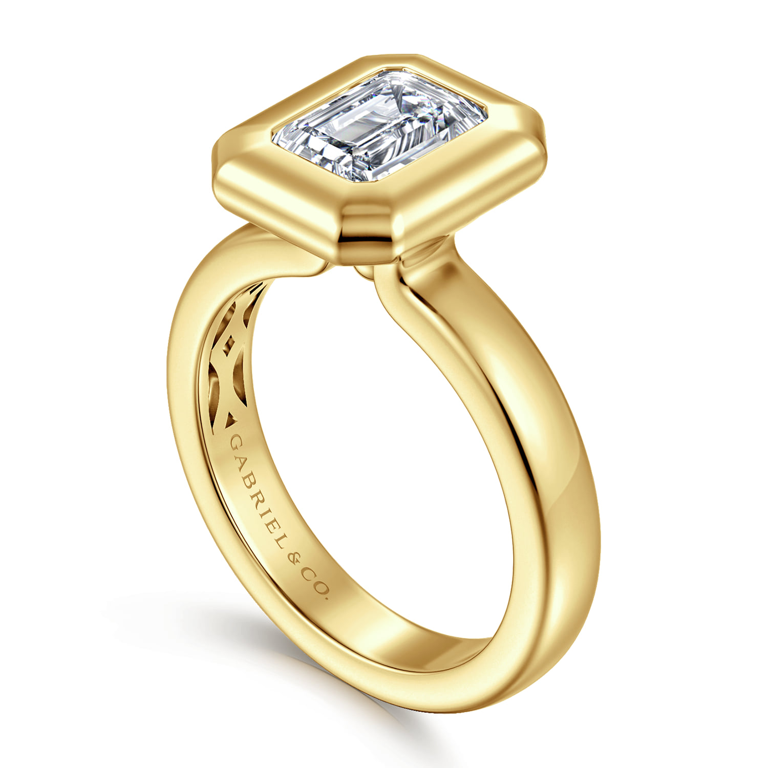 Emerald Bezel Set Diamond Engagement Ring in 14K Yellow Gold, photograph 3