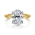 Nola - 14K White-Yellow Gold Oval Lotus Diamond Engagement Ring