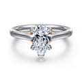 Nelia - 14K White-Rose Gold Pear Shape Lotus Diamond Engagement Ring
