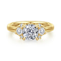 Mattie - 14K Yellow Gold Cushion Cut Lotus Diamond Engagement Ring