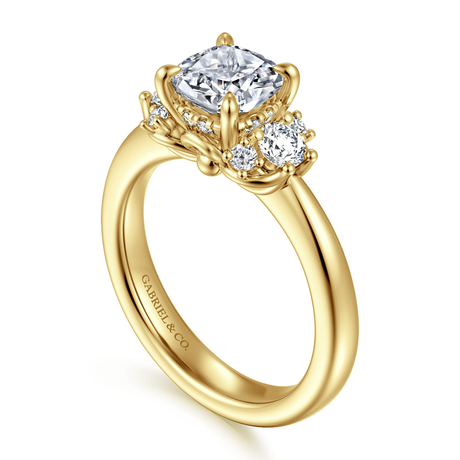 Cushion Lotus Diamond Engagement Ring in 14K Yellow Gold, photograph 3