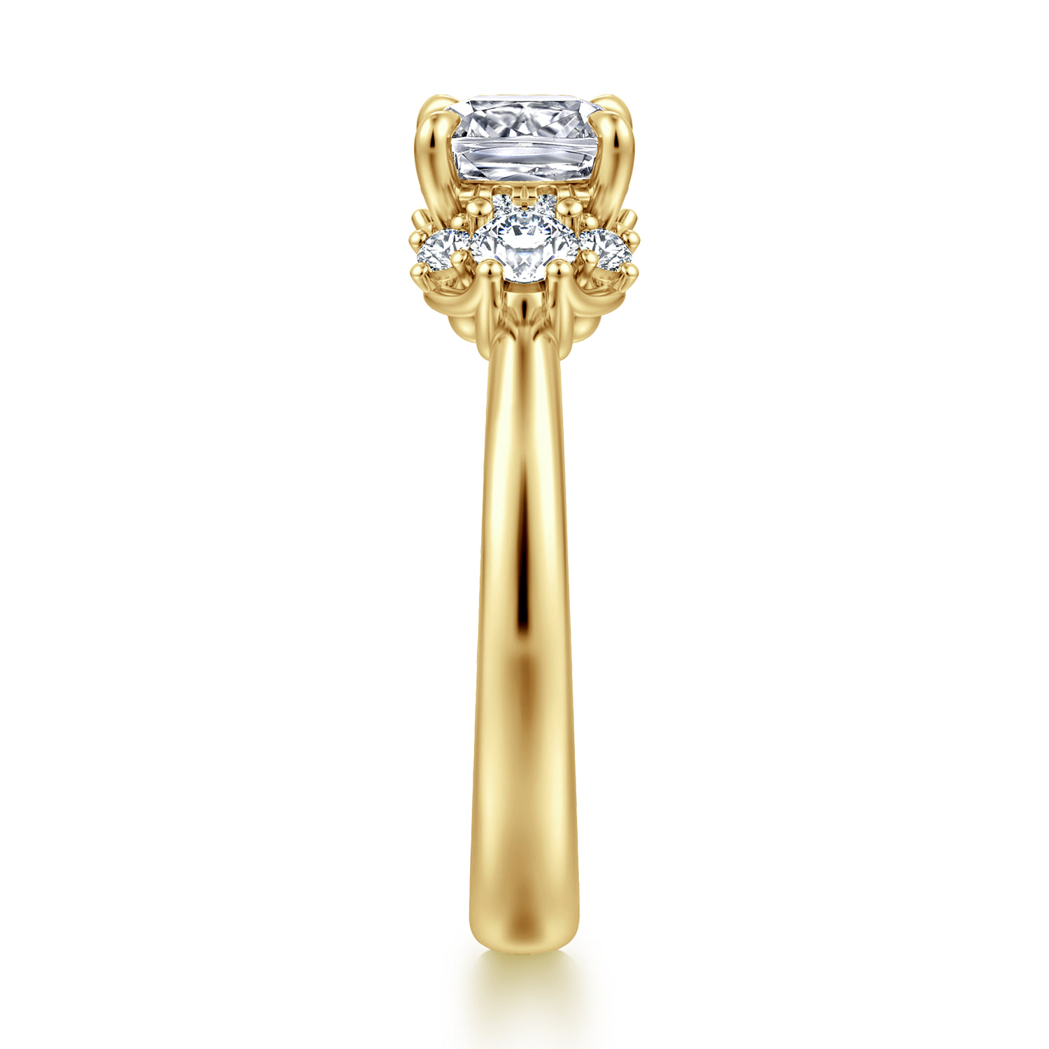 Cushion Lotus Diamond Engagement Ring in 14K Yellow Gold, photograph 4