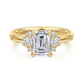 Mattie - 14K Yellow Gold Emerald Cut Lotus Diamond Engagement Ring