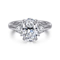 Mattie - 14K White Gold Oval Lotus Diamond Engagement Ring