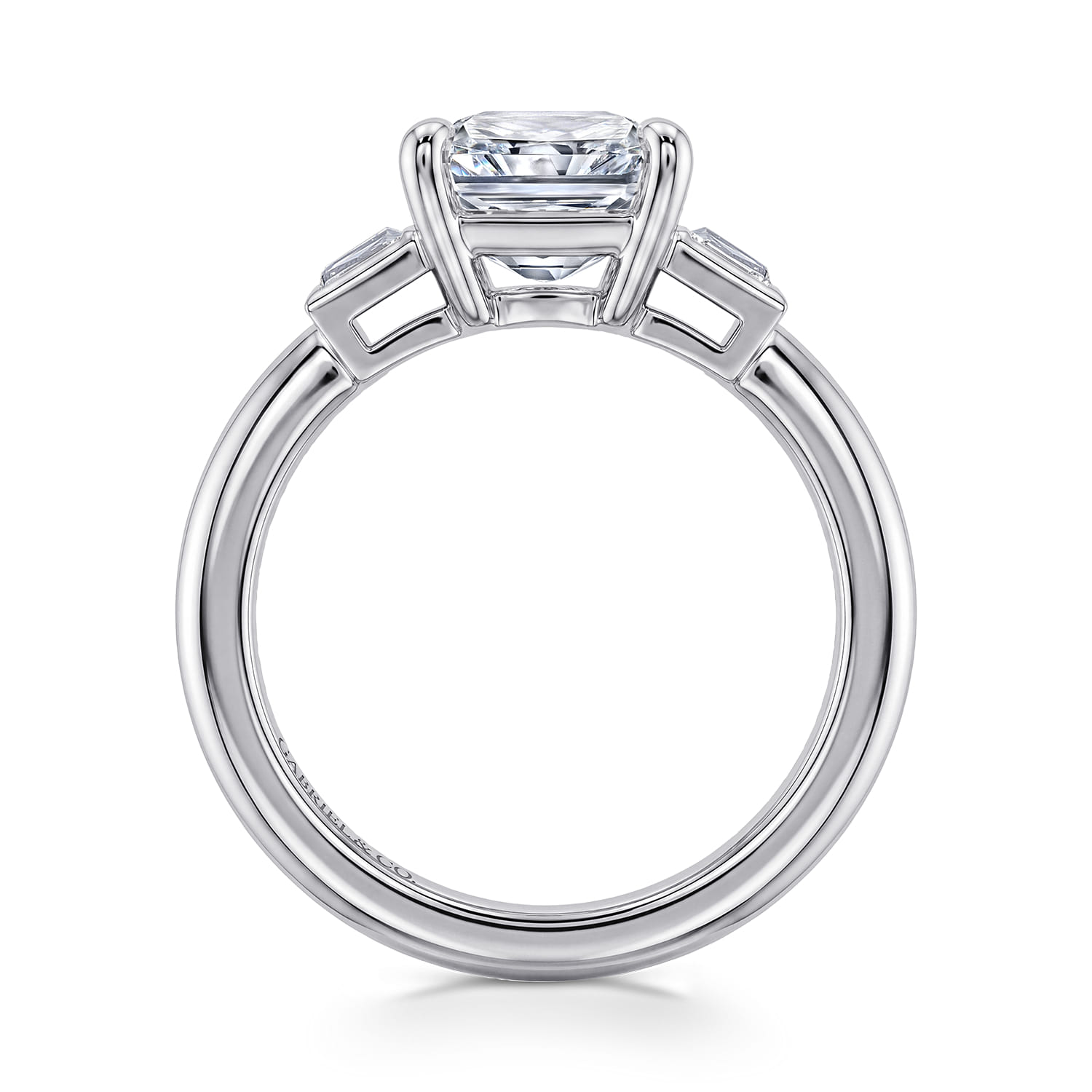 Radiant Three Stone Diamond Engagement Ring in 14K White Gold, photograph 2
