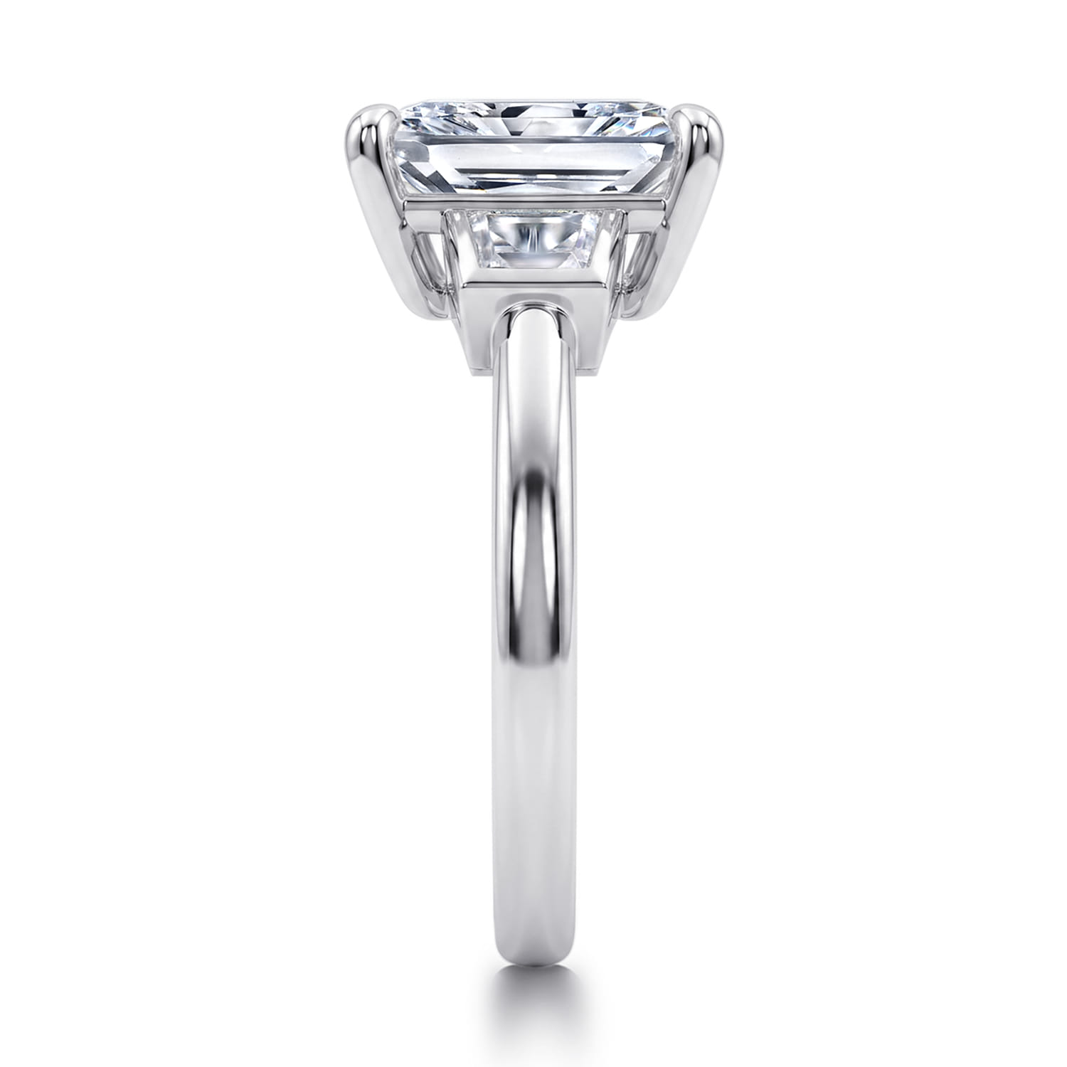 Radiant Three Stone Diamond Engagement Ring in 14K White Gold, photograph 4