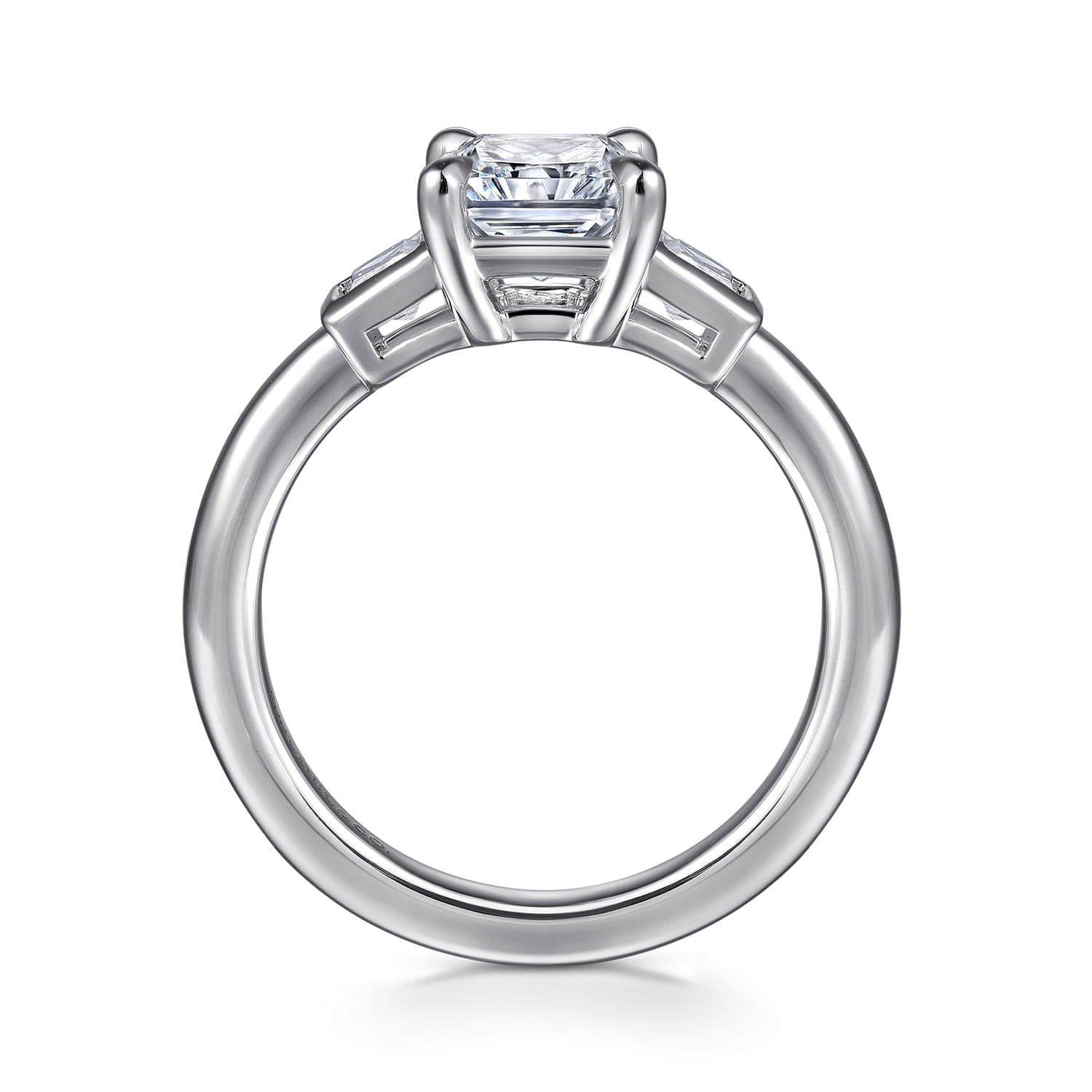 Radiant Three Stone Diamond Engagement Ring in 14K White Gold, photograph 2