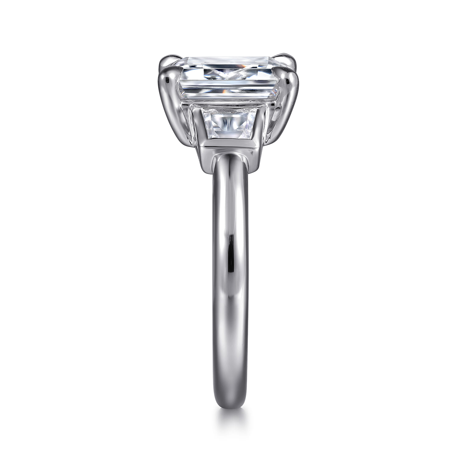 Radiant Three Stone Diamond Engagement Ring in 14K White Gold, photograph 5