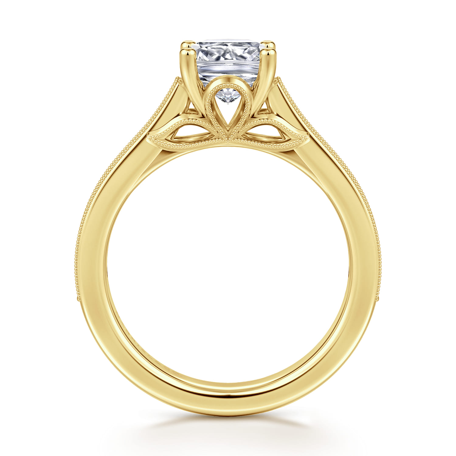 Cushion Lotus Diamond Engagement Ring in 14K Yellow Gold, photograph 2